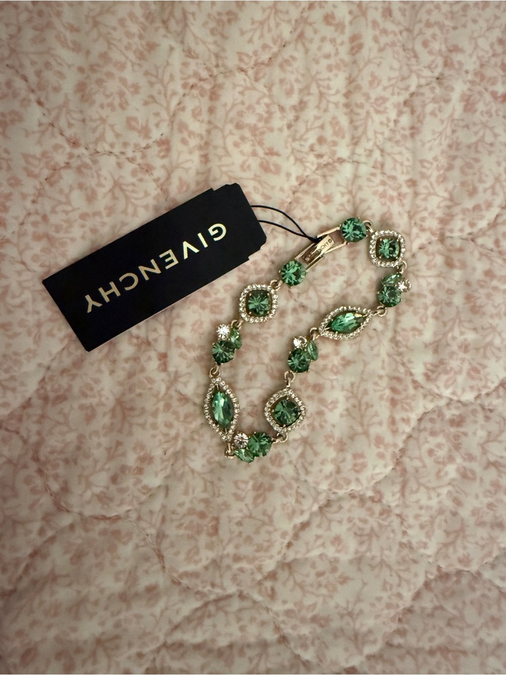 Givenchy Green and Gold Crystal Link Bracelet